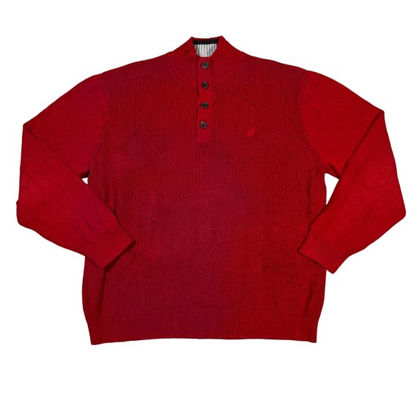 NAUTICA Sweater Men's L/S Shaker Stitch 1/4 Button Up High Neck Pullover Red 2XL - Picture 1 of 11